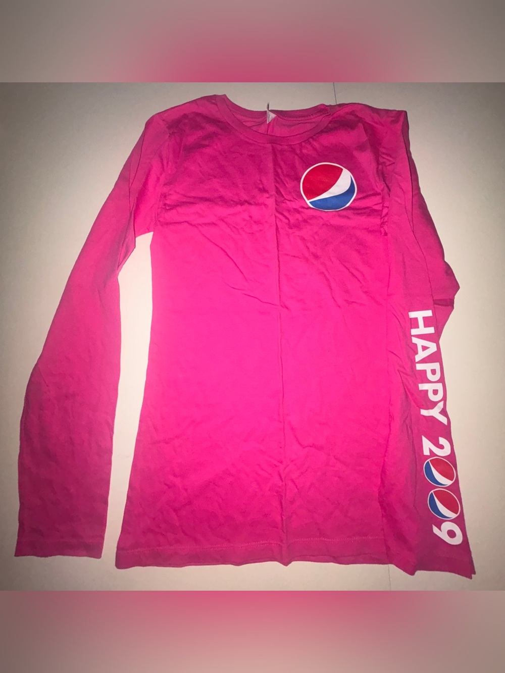 Pepsi Hot Pink Long Sleeve Shirt with Logo and Sleeve Print Size Large